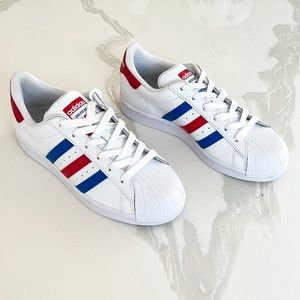 Adidas superstar mens red white blue Clearance